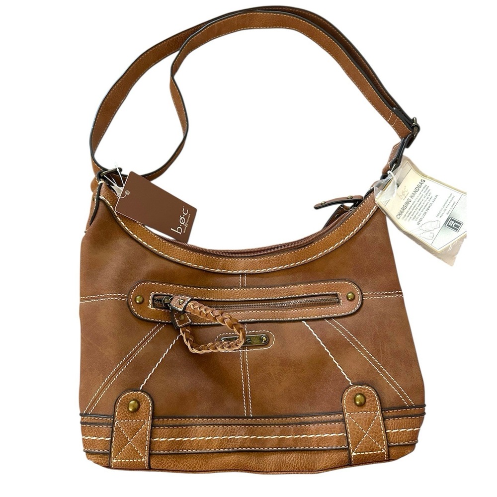 BOC Born Concept NWT Brown Feux Leather Charging Purse Shoulder Boho Med Rustic
